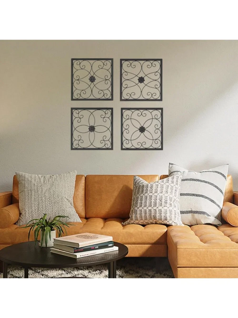 Rustic Farmhouse Metal Wall Decor Set of 4 | Scroll Art Sculpture for Indoor